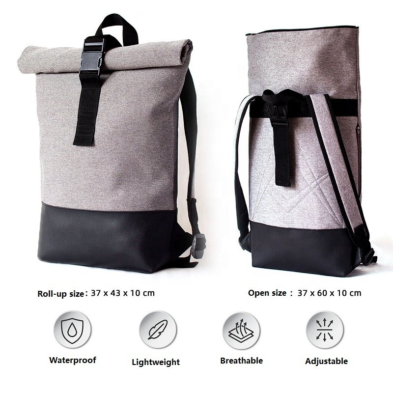 European style roll top backpack large capacity waterproof anti-theft casual laptop backpack for men and women