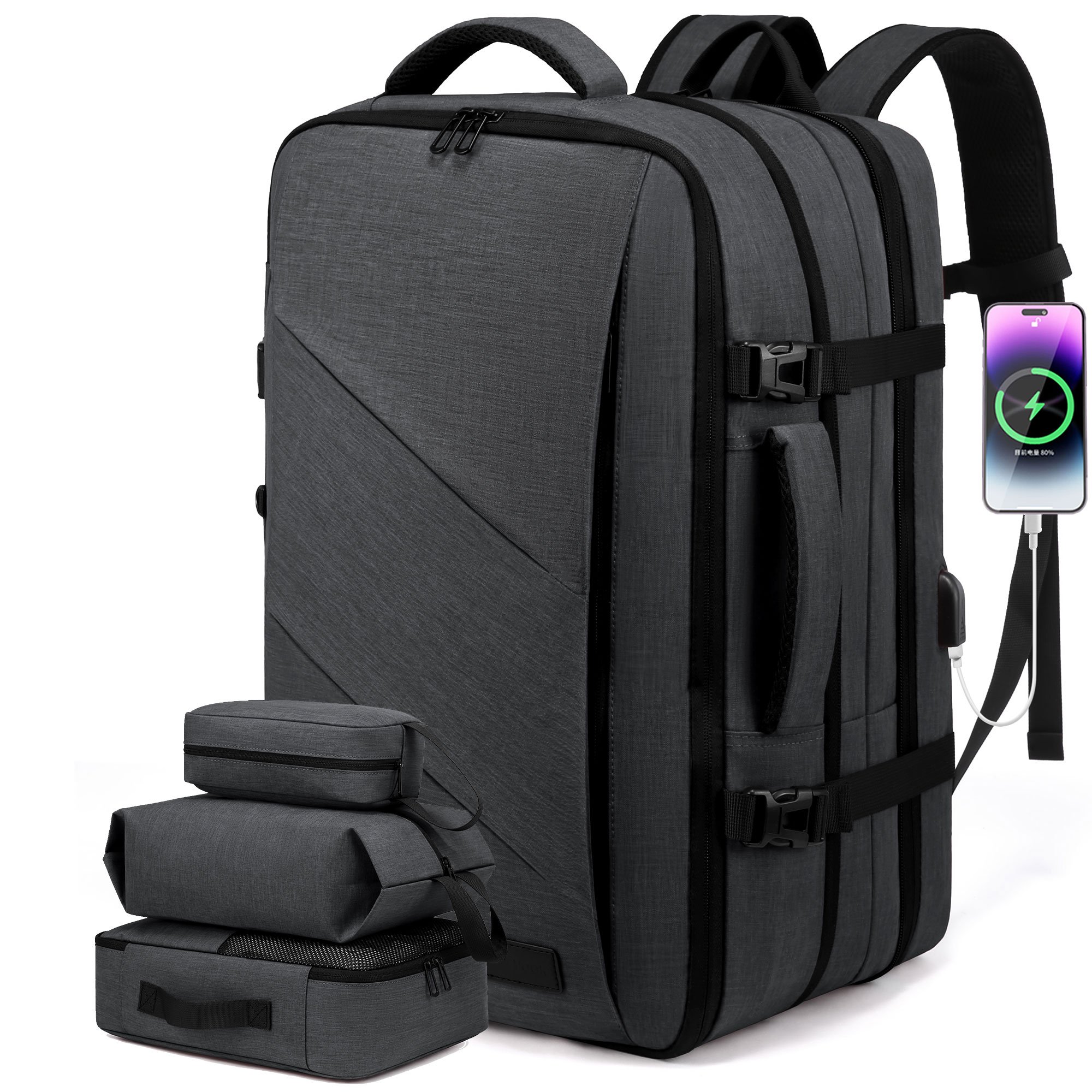 Unisex Inch Waterproof Laptop Backpacks Large Capacity 3 Packing Cubes Zipper Belt Men Women's Travel Carry Bags