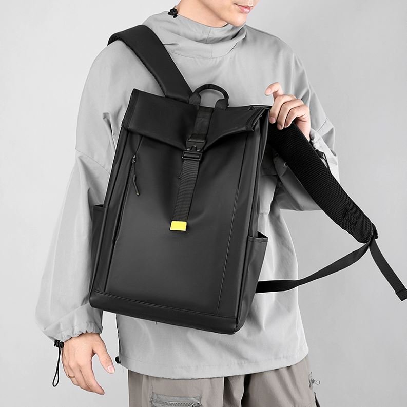 Custom Men's roll top Laptop Backpack Travel Waterproof leather College Bag rolling Daypack casual sports school Backpack