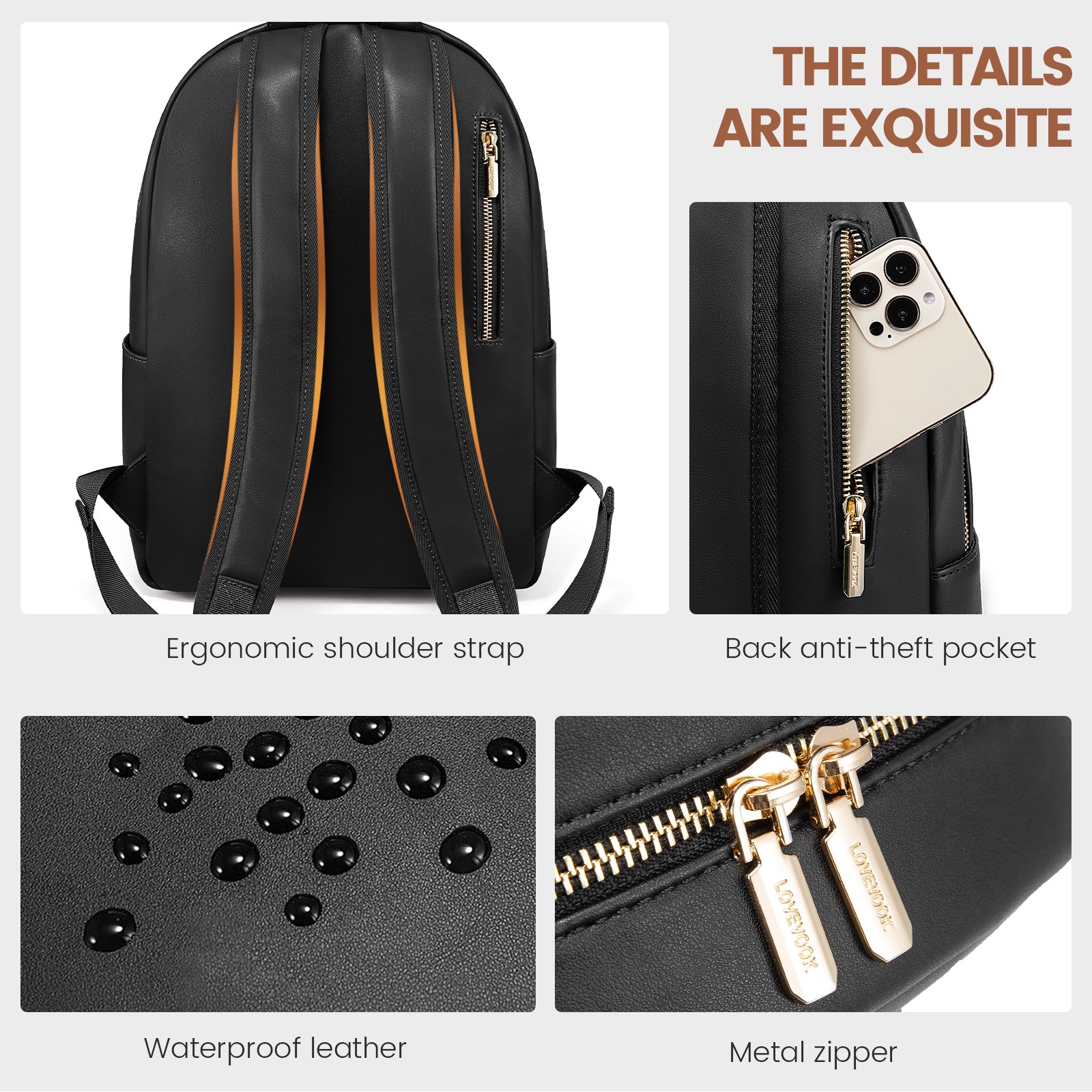 LOVEVOOK fashion backpacks bag for women waterproof PU leather backpacks custom school travel business women's laptop backpacks
