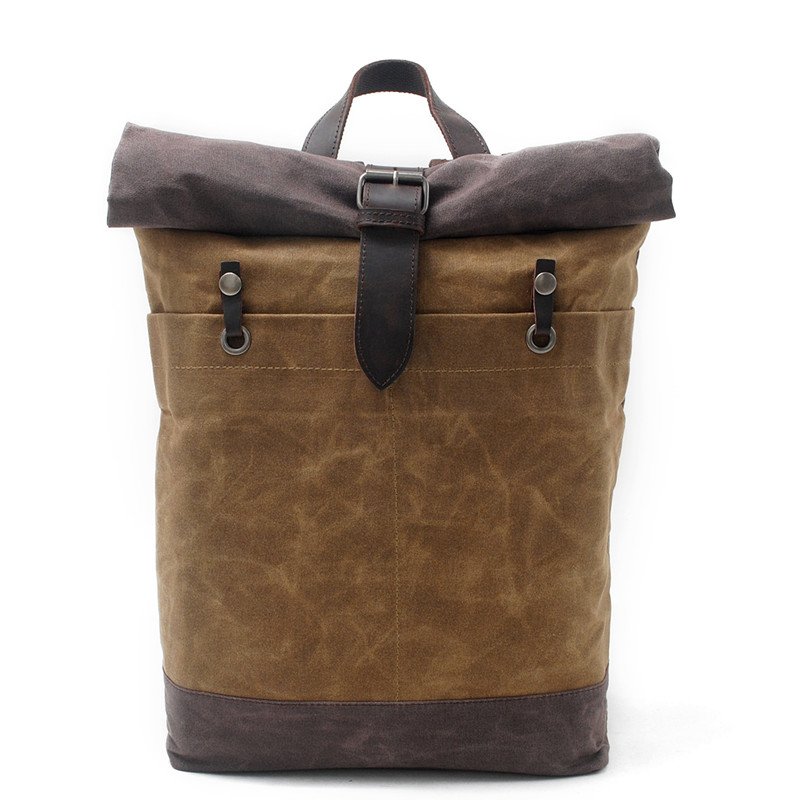 16950 Canvas Student School Bag Best Waterproof Canvas Laptop Backpack Roll Top Bag