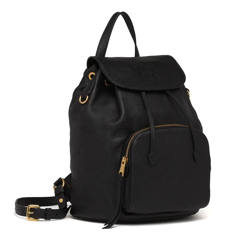 Custom Logo Vegan Leather Shoulder Rucksack Carry-On Travel Backpack Travel Laptop Pebble Leather Backpack for Women