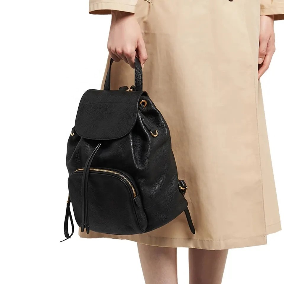 Custom Logo Vegan Leather Shoulder Rucksack Carry-On Travel Backpack Travel Laptop Pebble Leather Backpack for Women