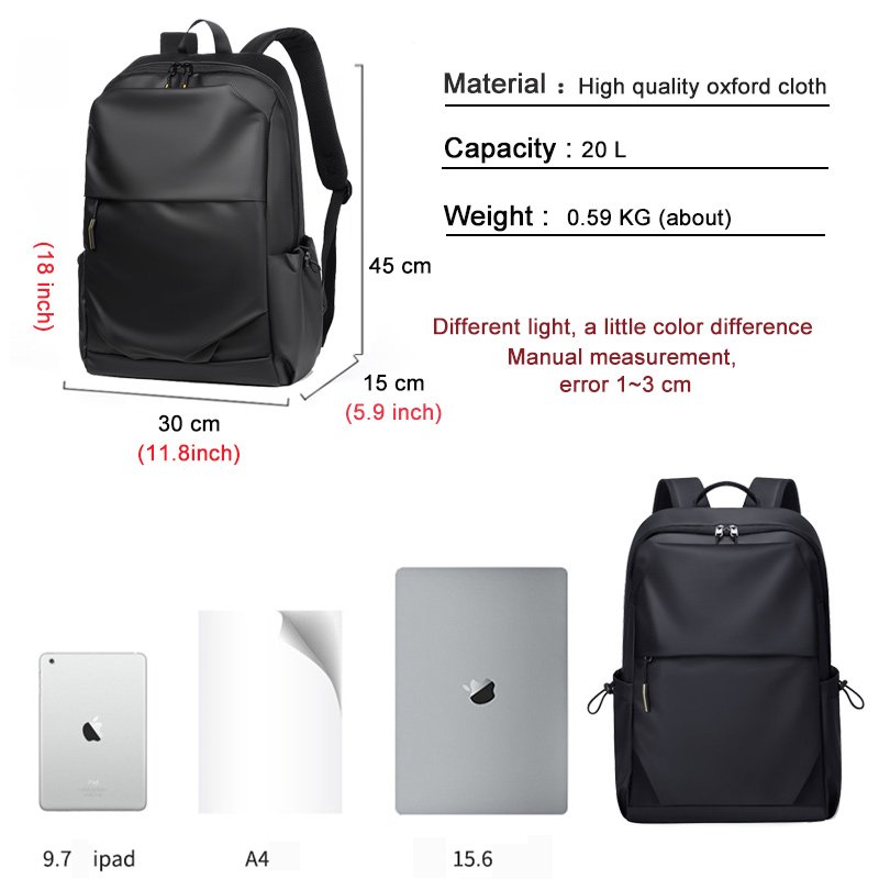 Back Pack Male Black Youth Student Schoolbag Waterproof 15.6 Inch Business Laptop Backpack