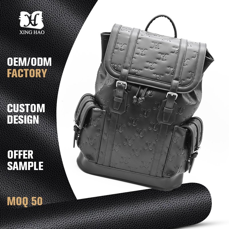 Quality Custom Embossed Logo Leather Backpack Bag Laptop Travel Waterproof Backpack