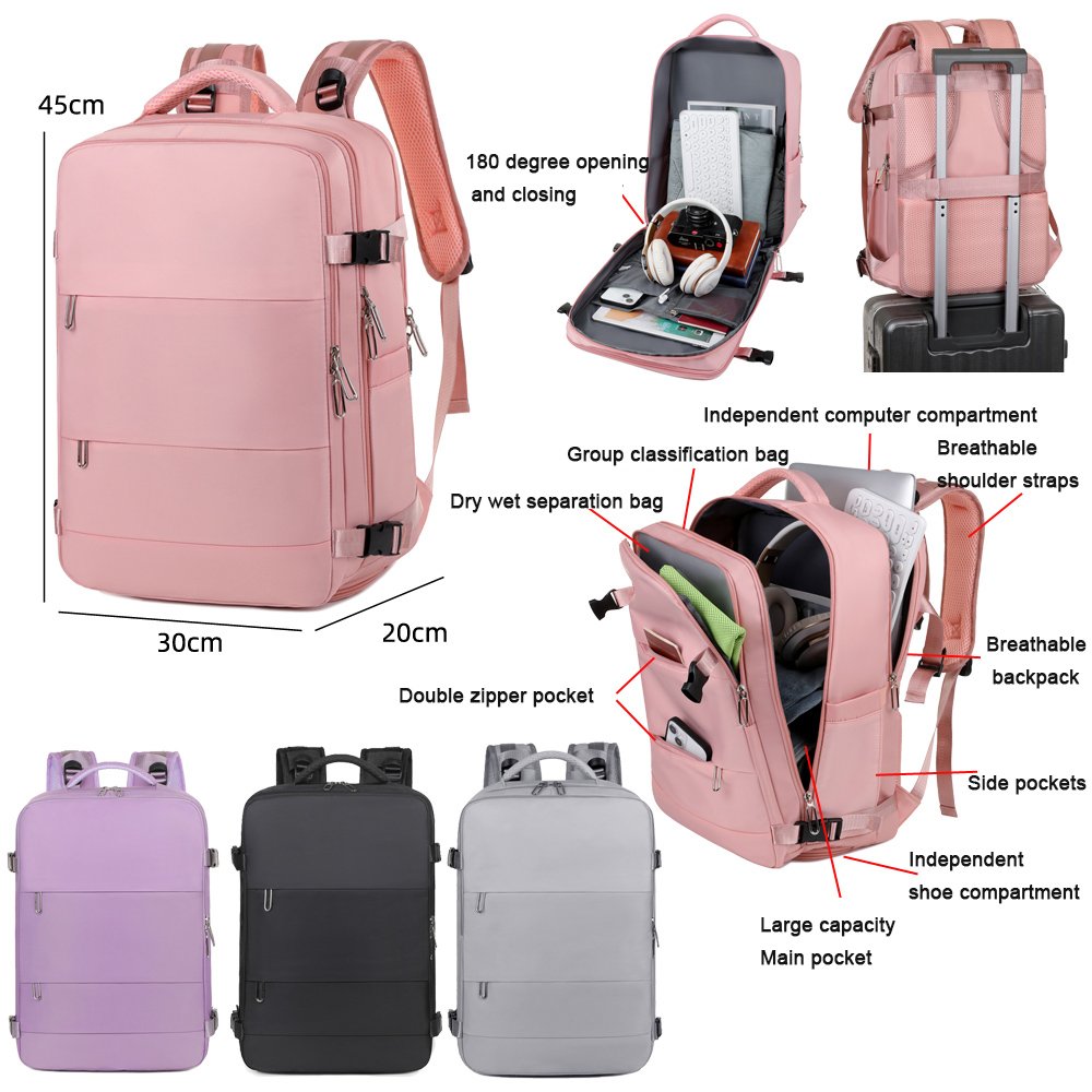 18 inch Business Flight Approved Carry on Backpack Large Travel Laptop Backpack with Wet dry separation pocket shoe compartment