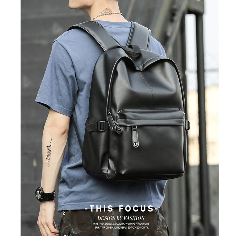 Mochila Laptop Backpack Faux Leather School Bags Men PU Leather Rucksack Waterproof Daypack Business Backpack