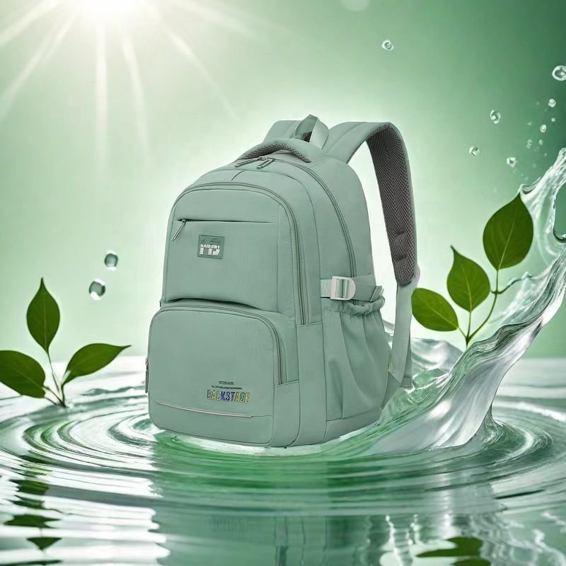 HAIBOWY Customizable Logo Student Backpack Unisex Hot Sale Green Laptop Backpack Combination Lock Washable Polyester Cotton