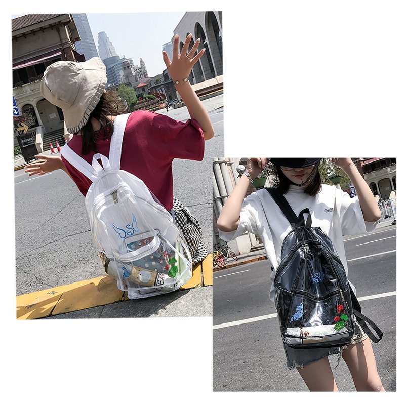 Waterproof Stylish School Working 600D polyester Teenage Holographic Transparent Clear pvc backpack bag
