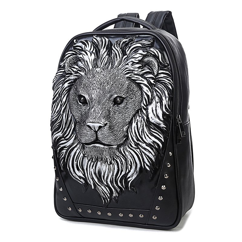 3D Animal Head Backpack, Fashion PU Leather Student Schoolbag Laptop Backpack College Bookbag