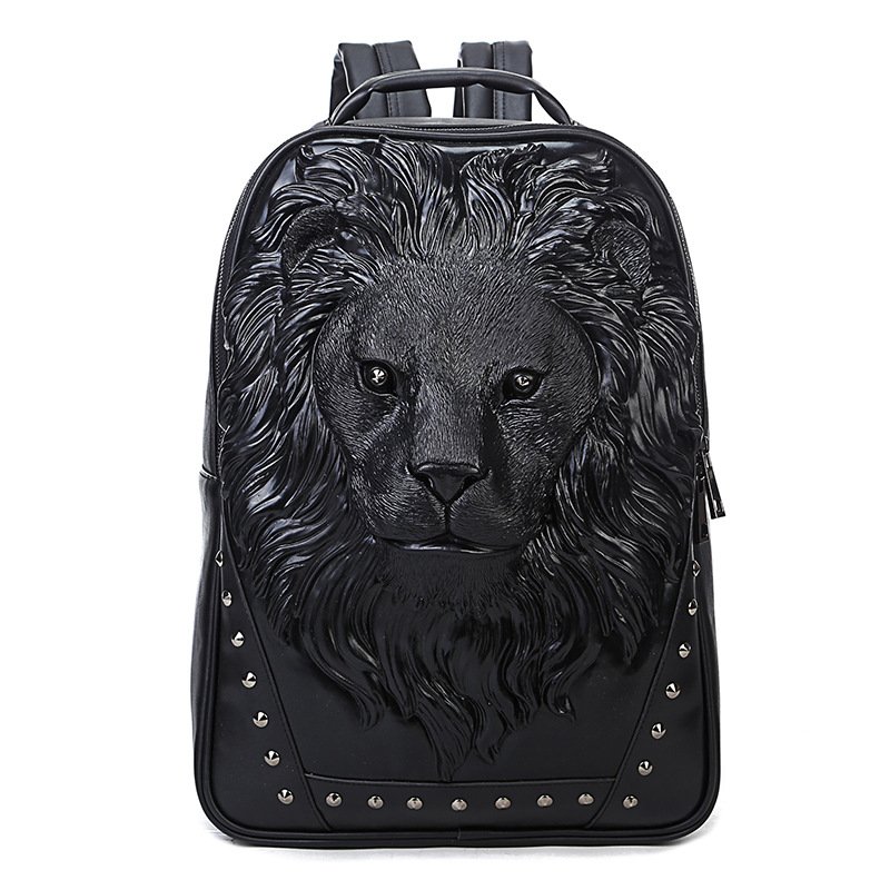 3D Animal Head Backpack, Fashion PU Leather Student Schoolbag Laptop Backpack College Bookbag