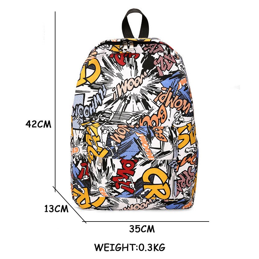 Factory wholesale Modern Fashion Graffiti Print Nylon Backpack Large Capacity High School Teens School Bag 17 Inch Kids Backpack