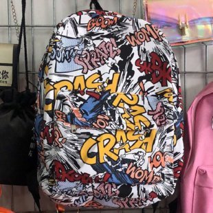 Factory wholesale Modern Fashion Graffiti Print Nylon Backpack Large Capacity High School Teens School Bag 17 Inch Kids Backpack