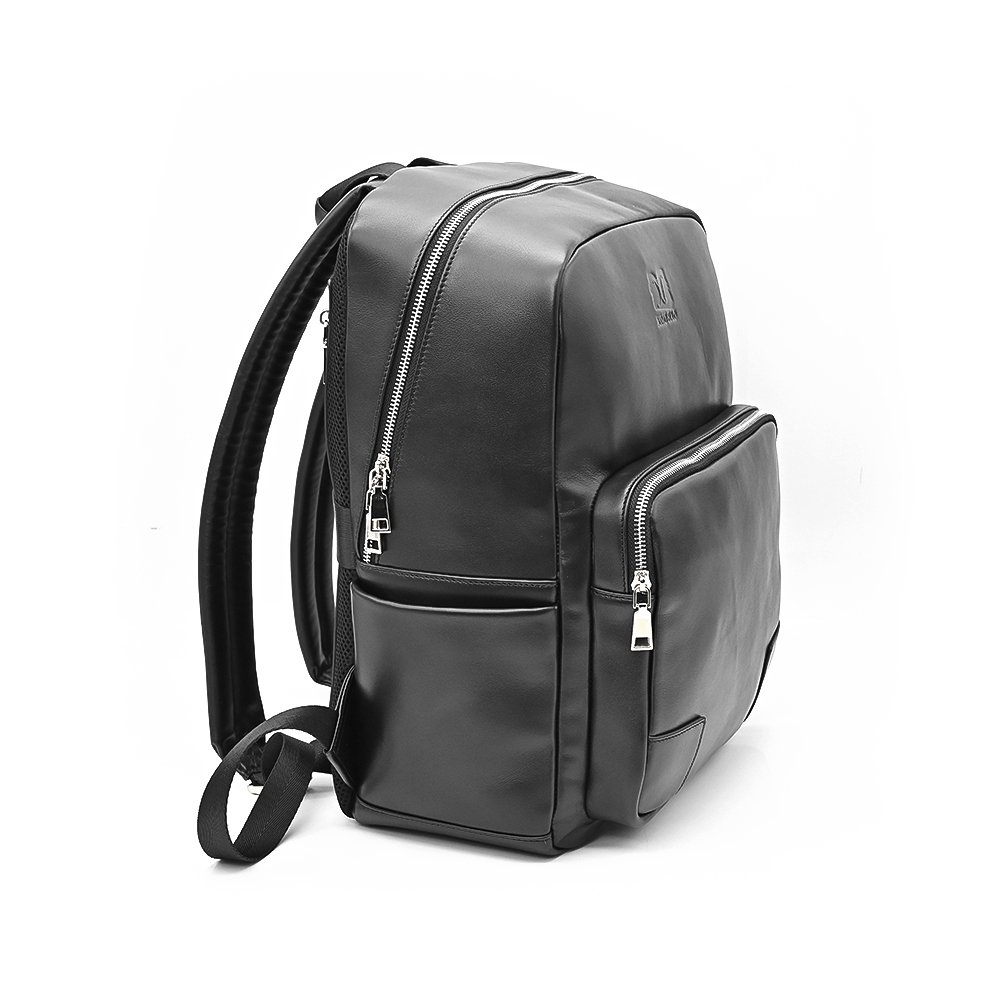 custom high end black men's genuine real cow leather business travel laptop backpack for work