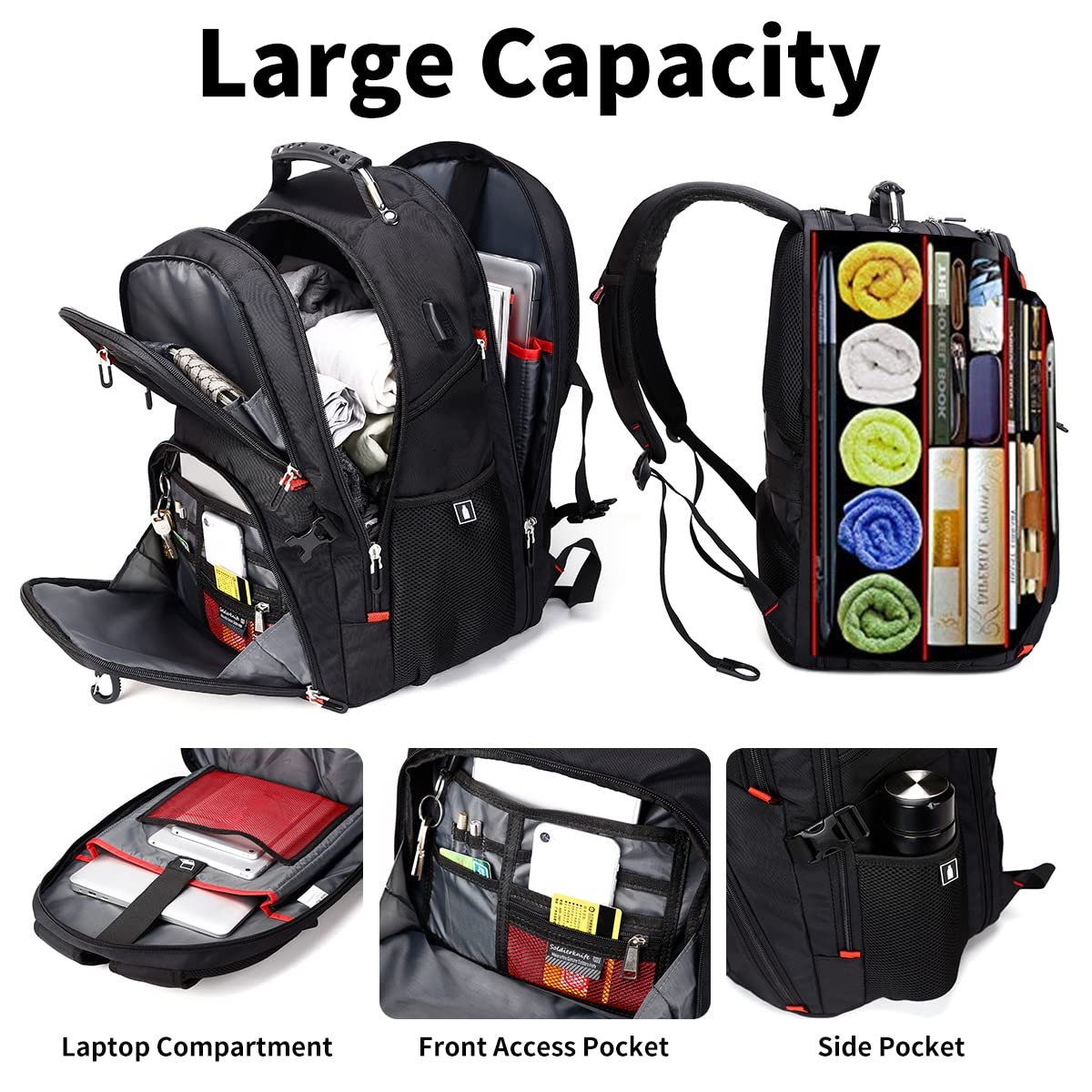 LER Extra Large 52L Travel Laptop Backpack with USB Charging Port Business Laptop Backpack for 17 Inch Laptop
