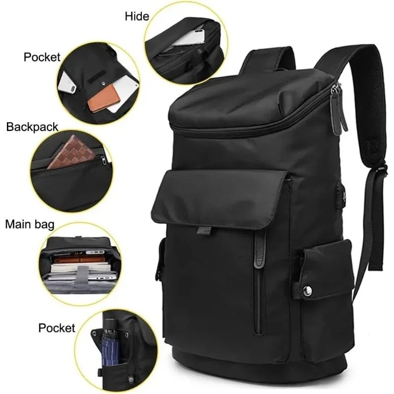Quality 17 Inch Laptop Backpack for Men Slim Waterproof Travel Rucksack with USB Charging Port Anti-Theft Large Work Laptop Bag
