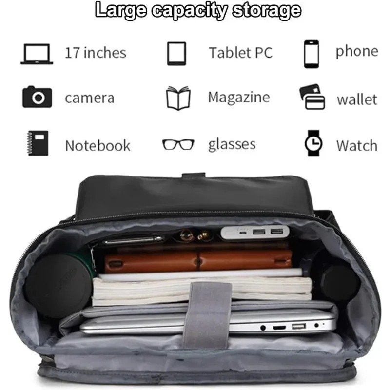 Quality 17 Inch Laptop Backpack for Men Slim Waterproof Travel Rucksack with USB Charging Port Anti-Theft Large Work Laptop Bag