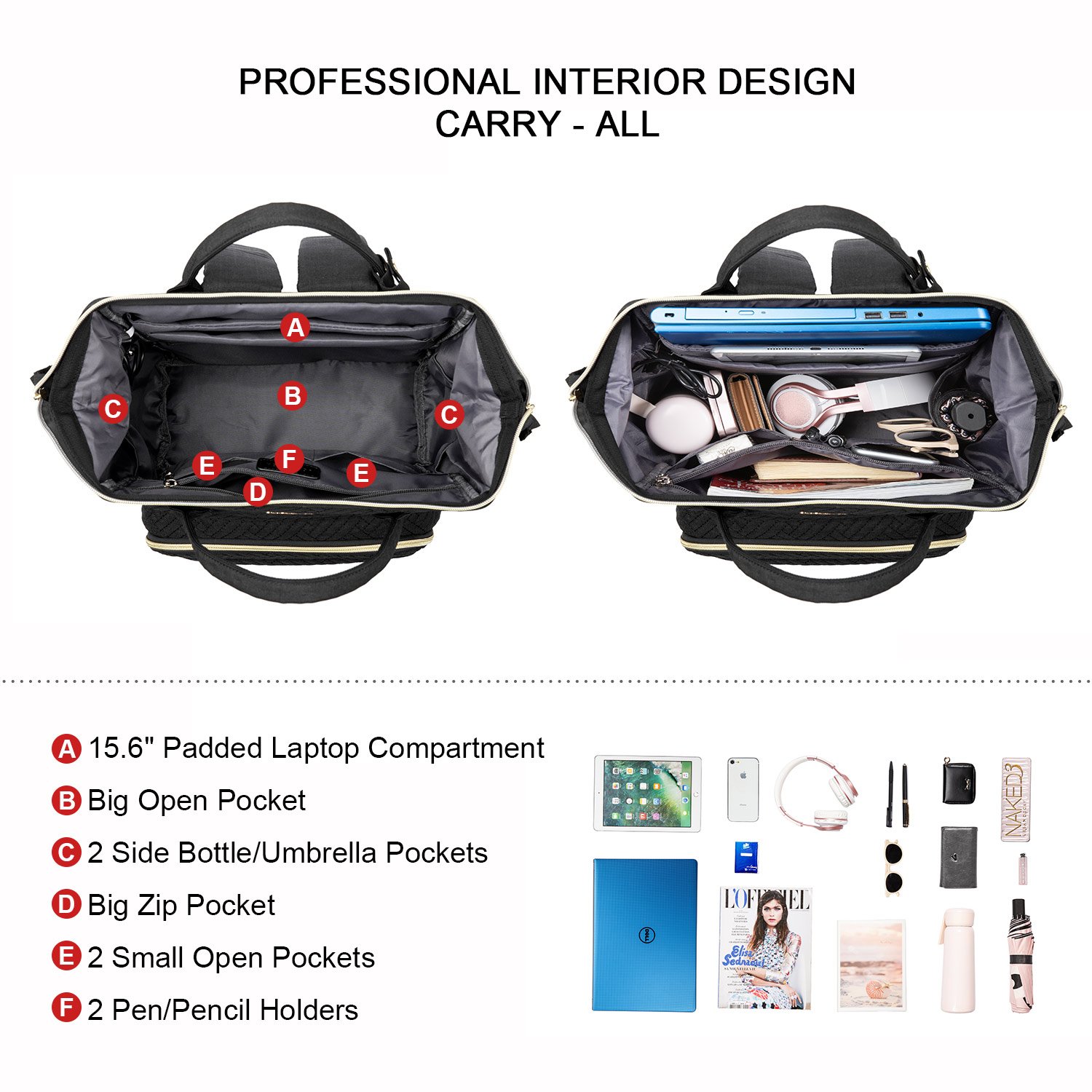 LOVEVOOK 15.6 In Professional Travel Plait Backpack Purse Computer Bag Waterproof Work Bags Carry on Laptop Backpack with USB