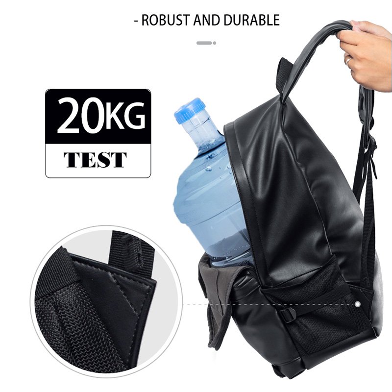 MOYYI Leather Bags For Men School Bag PU Leather Rucksack Business 15.6 inch Laptop Backpack