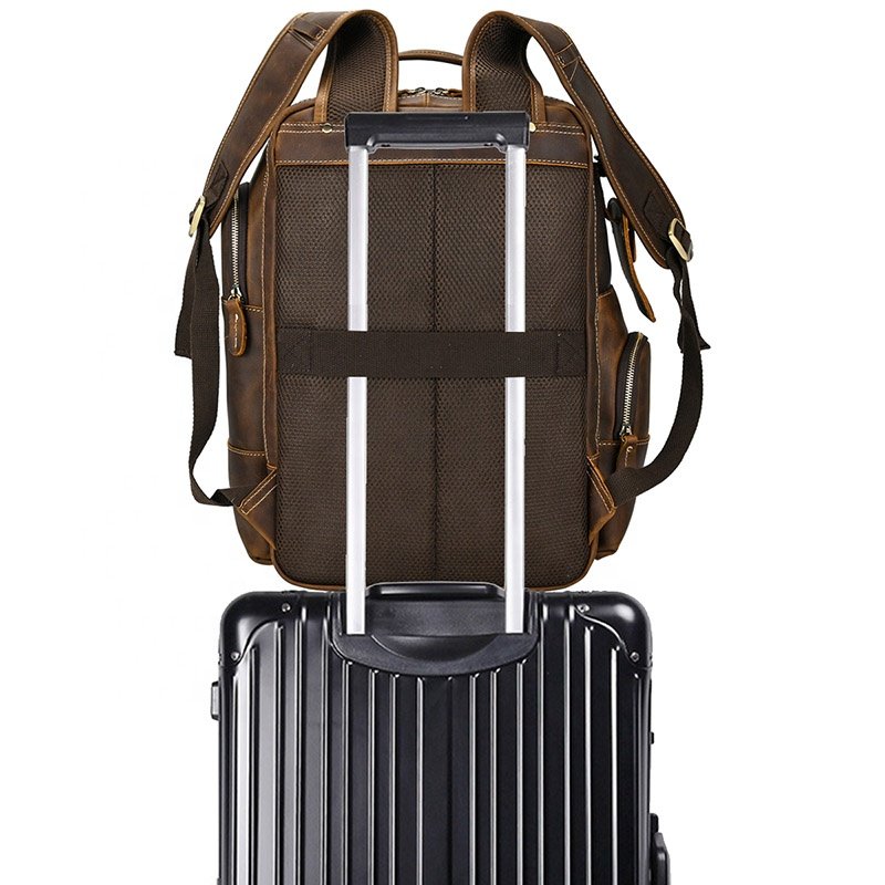Large Capacity Vintage School Gym Bag Men Genuine Leather Laptop Backpack For Travel Outdoor
