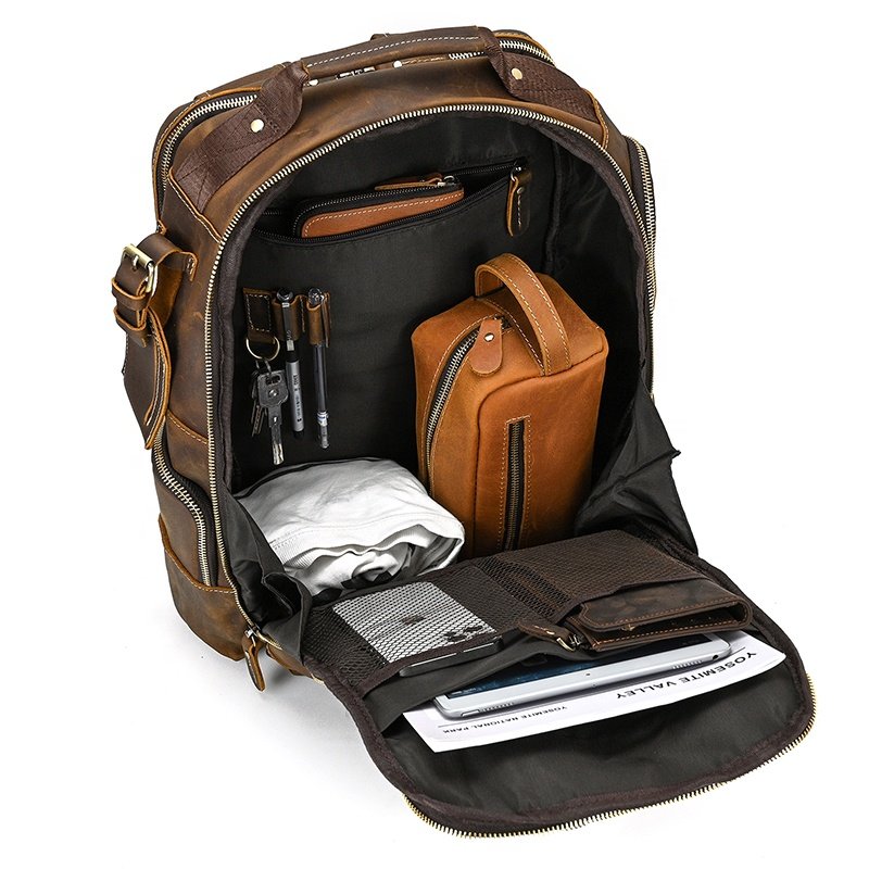 Large Capacity Vintage School Gym Bag Men Genuine Leather Laptop Backpack For Travel Outdoor