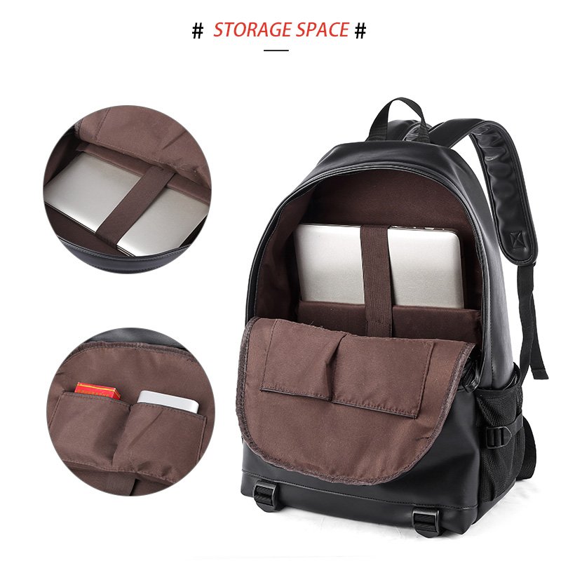 MOYYI Leather Bags For Men School Bag PU Leather Rucksack Business 15.6 inch Laptop Backpack