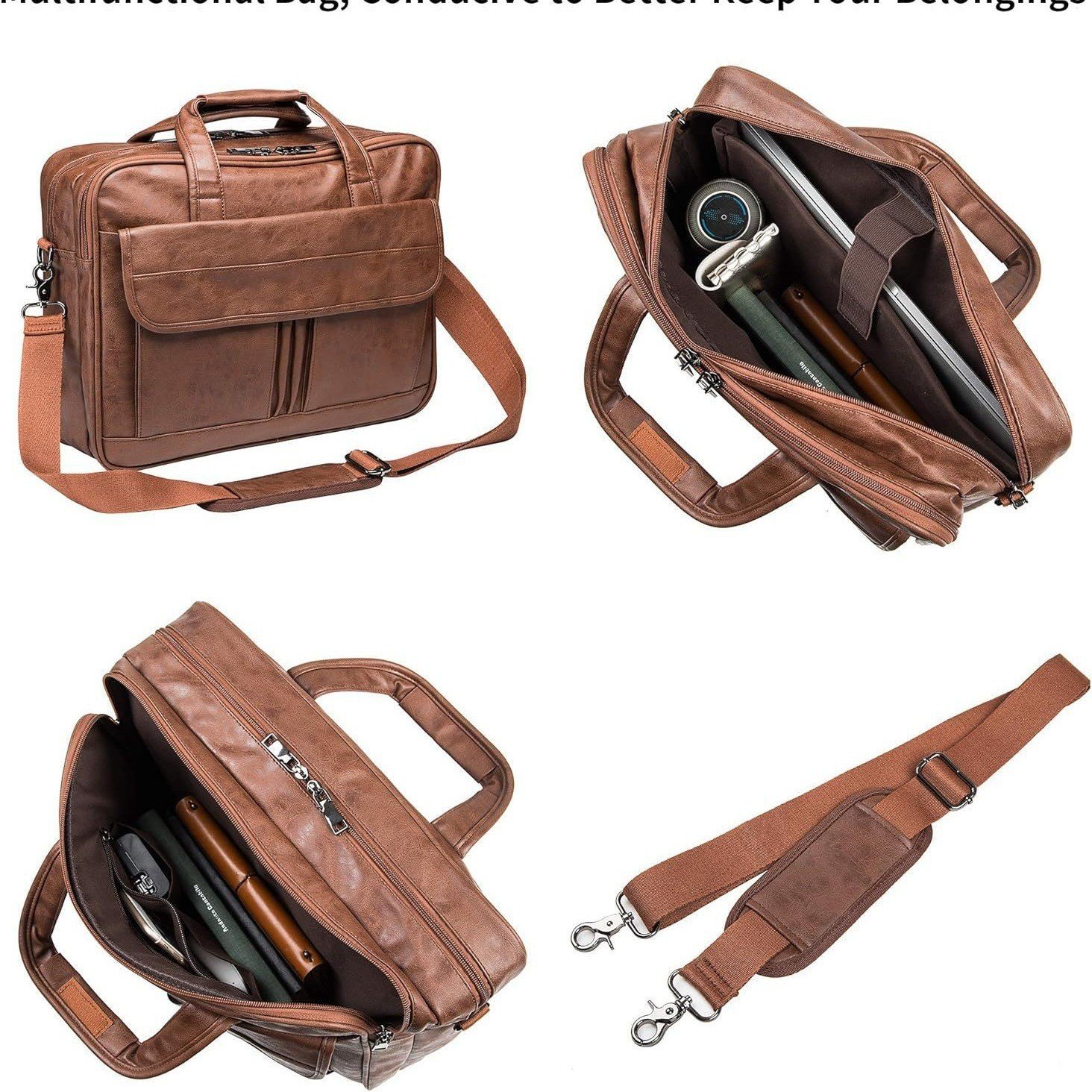 Men's Leather Messenger Bag 17.3 Inches Laptop Briefcase Business Computer Handbag Shoulder Bag for Men