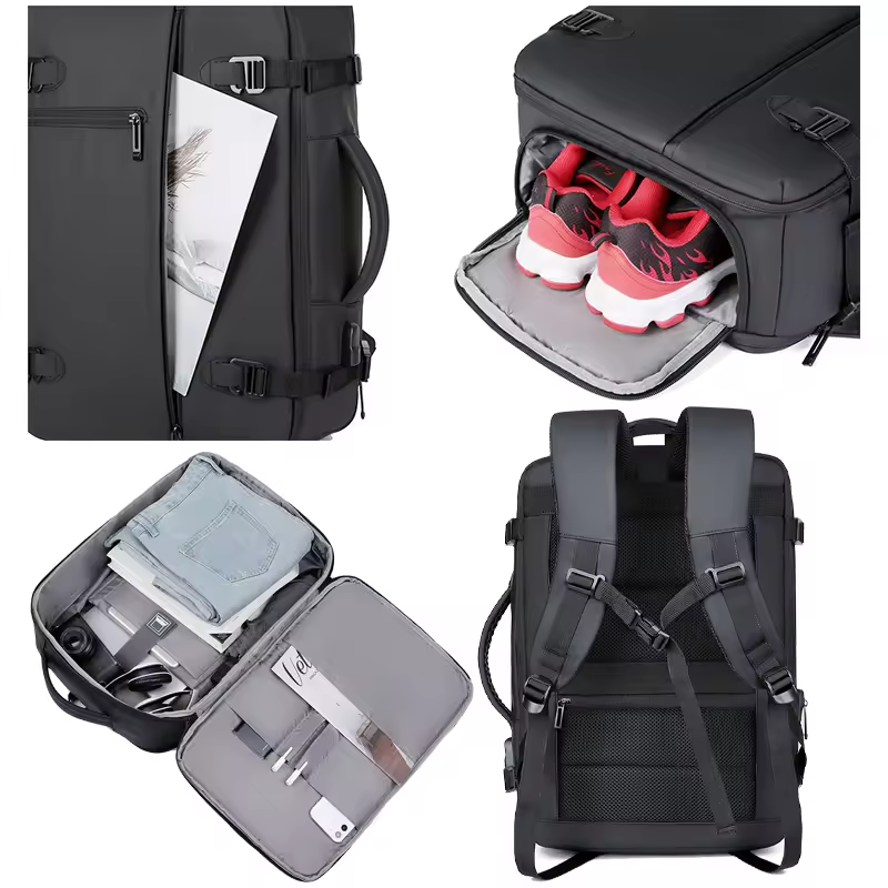 Outdoor Style Large Capacity Luxury Men Black Backpack Waterproof Bag Travel Backpack with Shoes Compartment Laptop Backpack