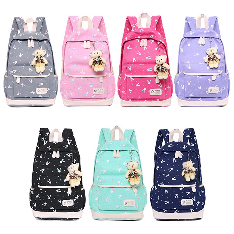 Factory direct sale eco-friendly smell free custom OEM colorful canvas girl lady school laptop 3 pcs in 1 backpack set