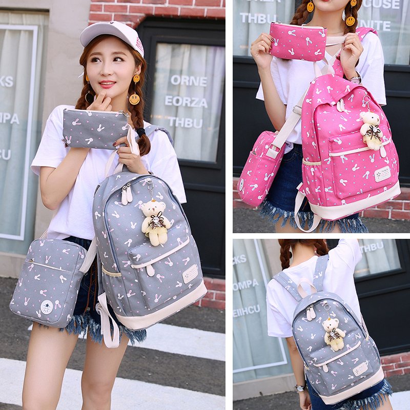 Factory direct sale eco-friendly smell free custom OEM colorful canvas girl lady school laptop 3 pcs in 1 backpack set