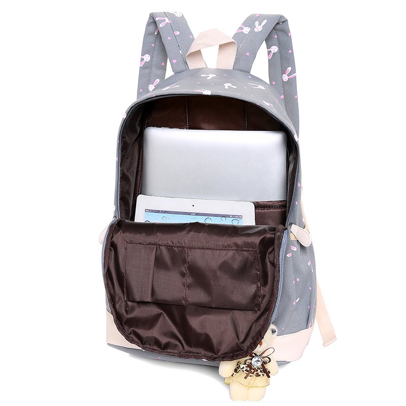 Factory direct sale eco-friendly smell free custom OEM colorful canvas girl lady school laptop 3 pcs in 1 backpack set