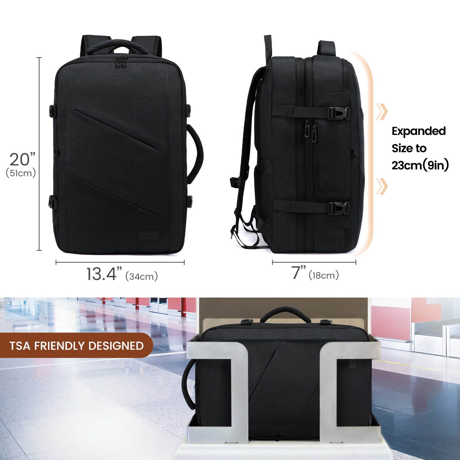 Waterproof 15.6 17 18 inch Men Women Laptop Backpacks Bags with 3 Packing Cubes Large Capacity 40L 50L Travel Backpacks Carry on