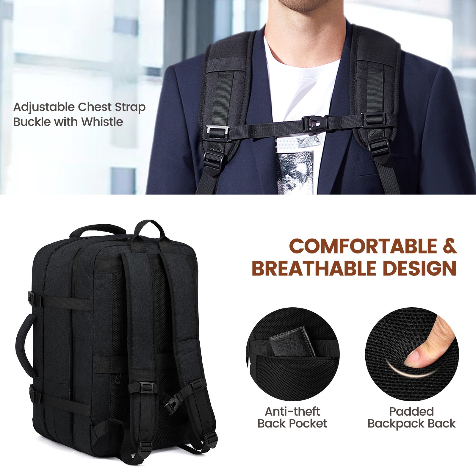 Waterproof 15.6 17 18 inch Men Women Laptop Backpacks Bags with 3 Packing Cubes Large Capacity 40L 50L Travel Backpacks Carry on