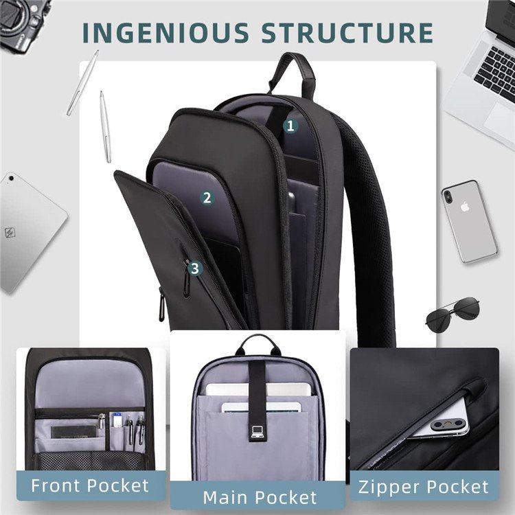 15.6 inch Water Resistant Mens Laptop Backpack Nylon Laptop Backpacks School Bags Unisex with USB Charger Port