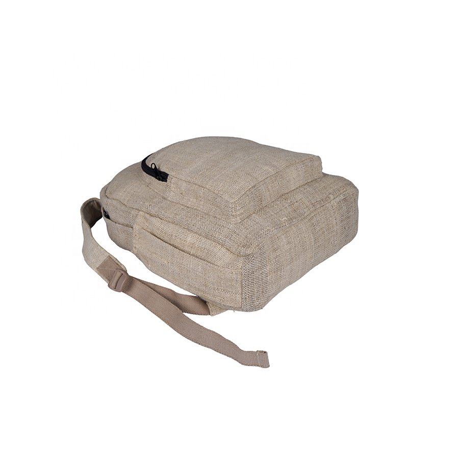 Eco-Friendly 13-Inch Pure Hemp Laptop Backpack with Snap Design Unisex Durable Shoulder Carry Bag for School Use