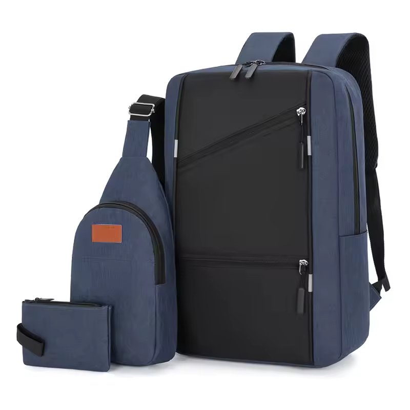 Wholesale Fashion USB 3-pieces set large capacity student school bags business backpack men computer bag Laptop Backpack