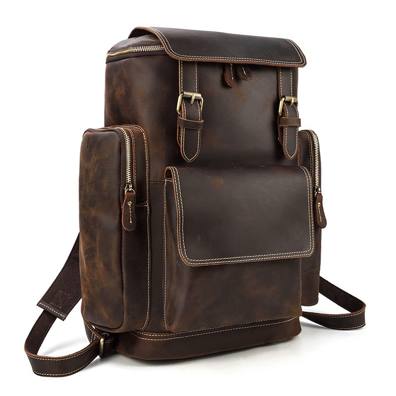 Professional Large Capacity Luxury Fashion Travel School Bags Mens Laptop Crazy Horse Leather Backpack Bag