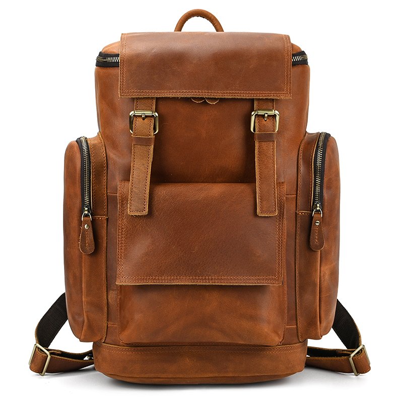 Professional Large Capacity Luxury Fashion Travel School Bags Mens Laptop Crazy Horse Leather Backpack Bag