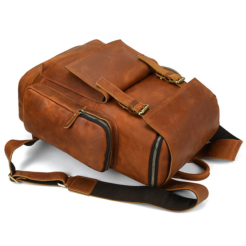 Professional Large Capacity Luxury Fashion Travel School Bags Mens Laptop Crazy Horse Leather Backpack Bag