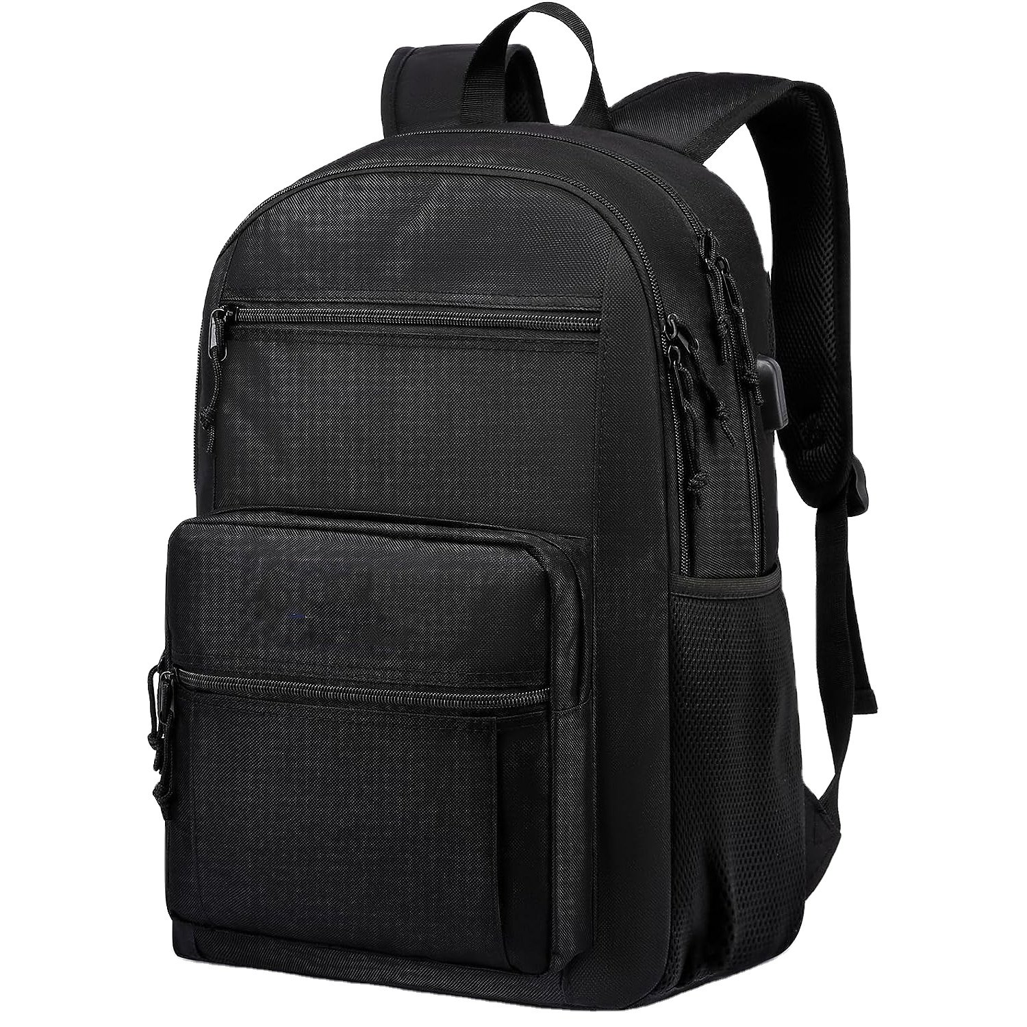 Unisex Waterproof USB Charging Backpack for School Daily-Use Bookbag with Strap Fits 15.6 Inch Laptop Black for Teen Boys Girls