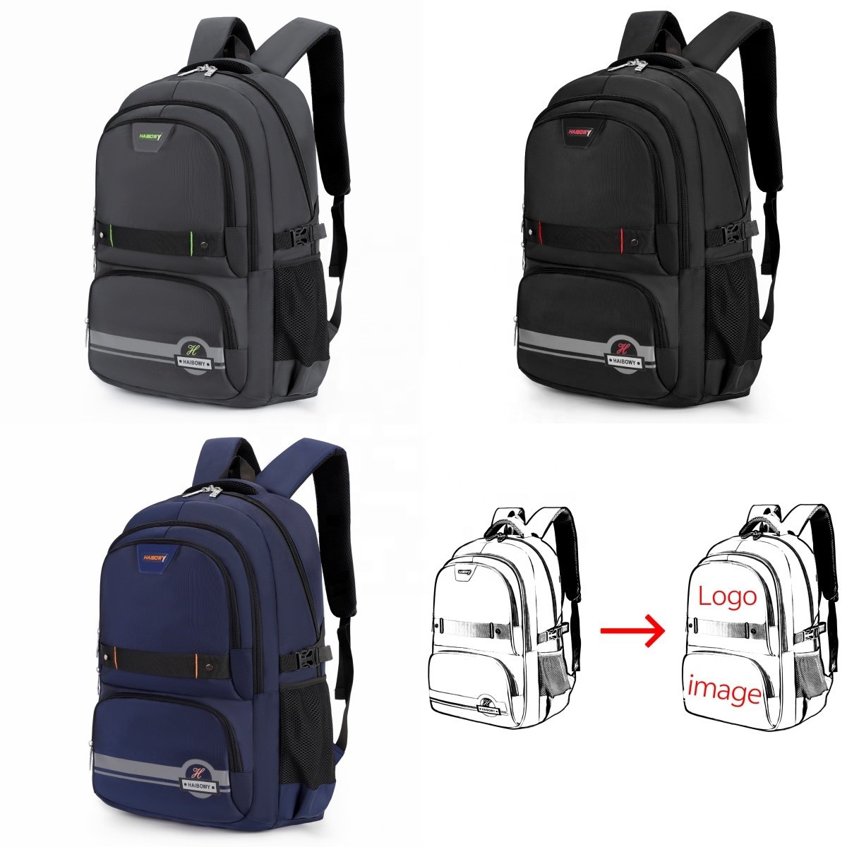 HAIBOWY Factory Wholesale Large Capacity Unisex Dark Blue Waterproof Laptop Backpack Customizable USB Business Travel Features