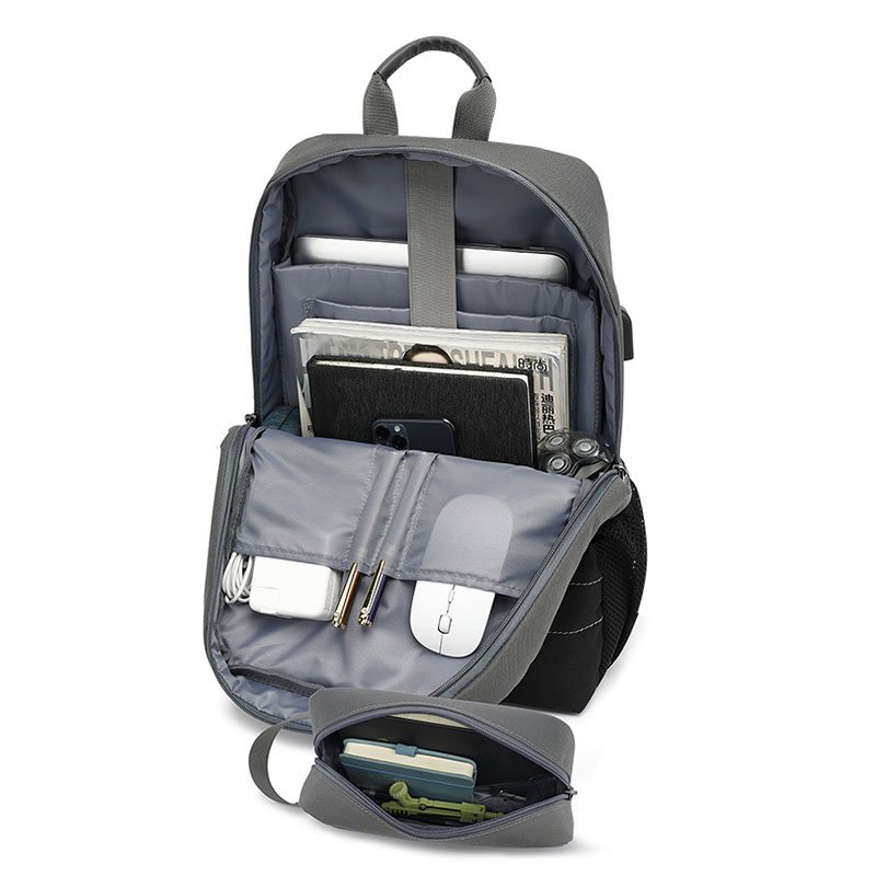 factory black gray waterproof oxford business laptop backpack travel back pack bag with usb charging port interface for men