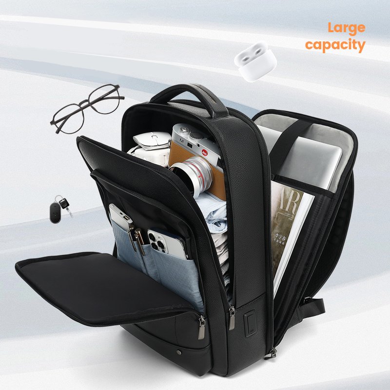 High quality genuine leather backpack for men business laptop backpack with USB charging travel backpacks