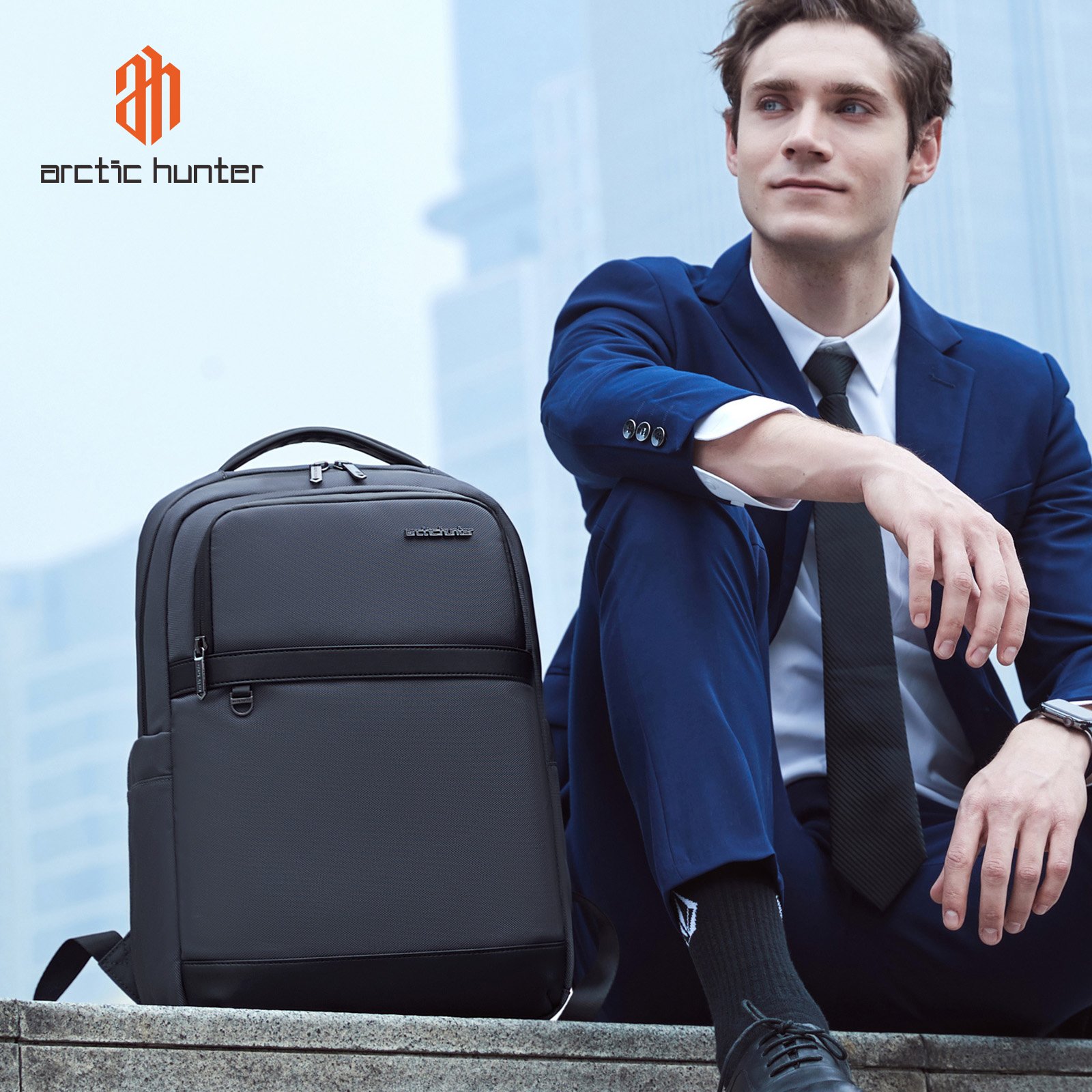 arctic hunter Customizable Travel Laptop Backpack Men Business Bag USB Charging Port Zipper Waterproof Notebook smart Backpacks