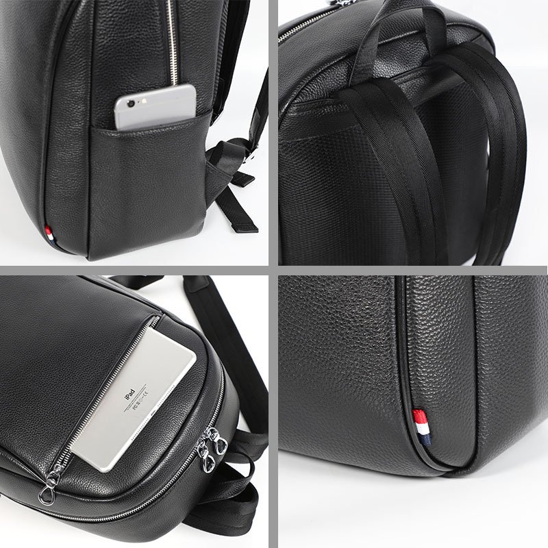 Custom Luxury Men Real Leather Back Pack Business Travel Genuine Leather Laptop Backpack Custom Logo Trade Assurance Daily Black