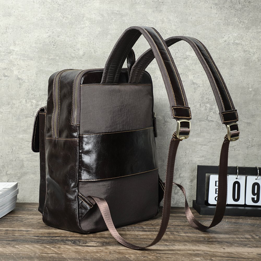 Mens Anti-Theft Genuine Leather 14" Laptop Backpack Bags Full Grain Oil Leather Travel Backpack Rucksack For Men With Coded Lock