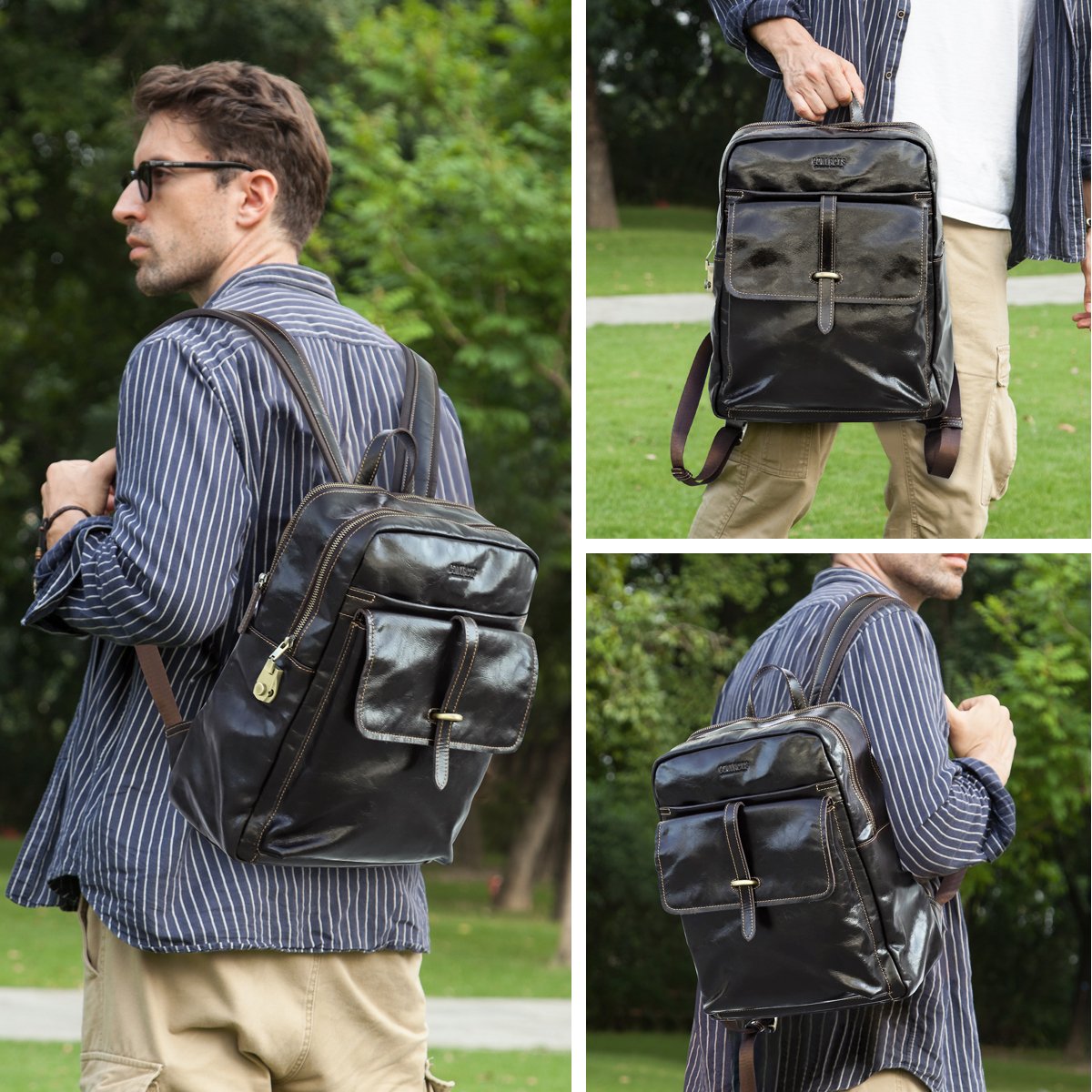 Mens Anti-Theft Genuine Leather 14" Laptop Backpack Bags Full Grain Oil Leather Travel Backpack Rucksack For Men With Coded Lock