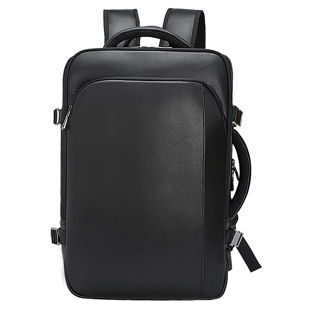 2024 New Arrival Oversized Premium Full Grain Leather Back Pack Bag Mens Expand Capacity Black Genuine Leather Travel Backpack