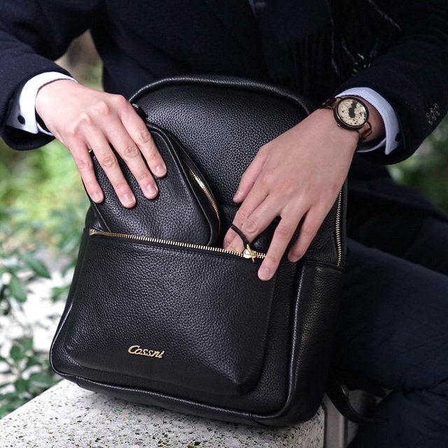New arrival Custom Logo Laptop Backpack Black Soft Full Grain Leather School Mens Backpack
