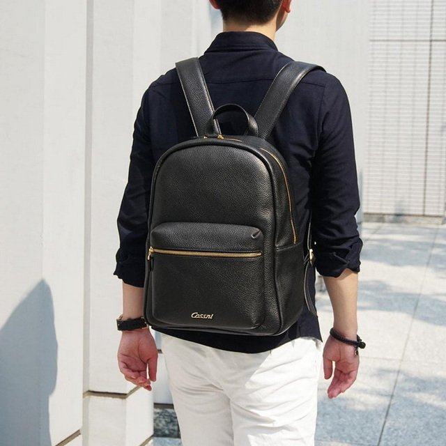 New arrival Custom Logo Laptop Backpack Black Soft Full Grain Leather School Mens Backpack